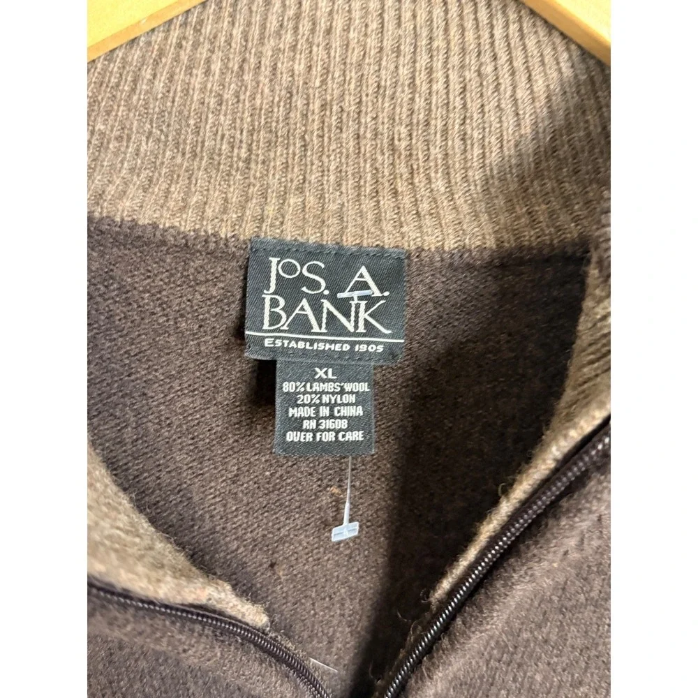 Jos A Bank Mens XL Brown Lambswool Blend Quarter Zip Mock Neck Sweater Pullover‎